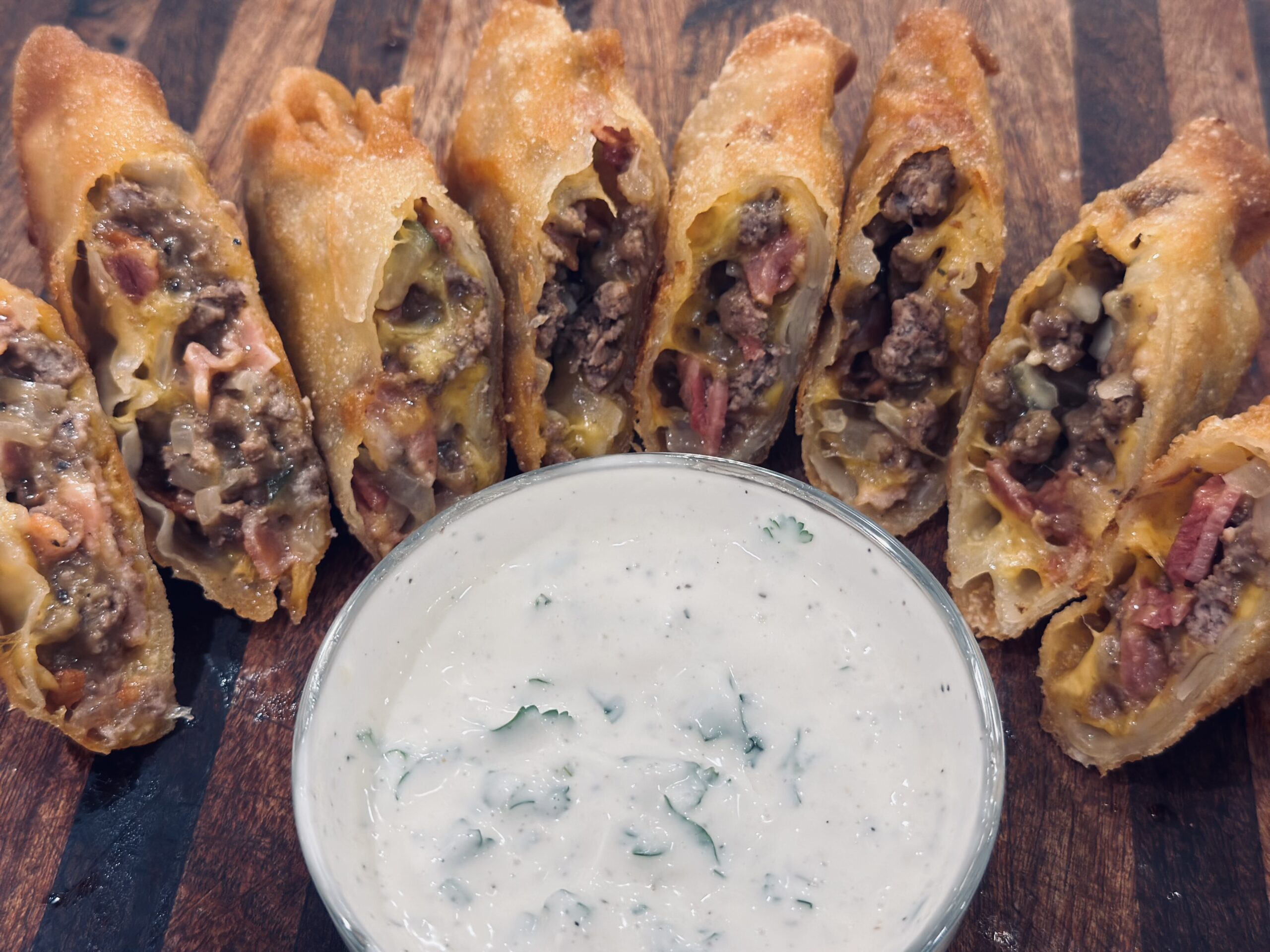 Bacon Cheeseburger Egg Rolls • BBQUE Texas