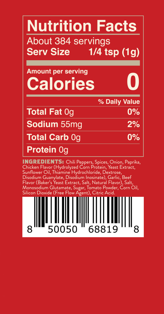Texas Red Chili Nutrition Panel