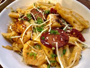 Creamy Cajun Sausage and Shrimp Pasta