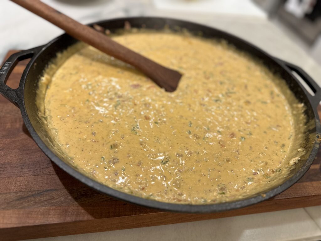 Smoked Texas chili con queso dip with BBQUE TEXAS Holy Grail Seasoning